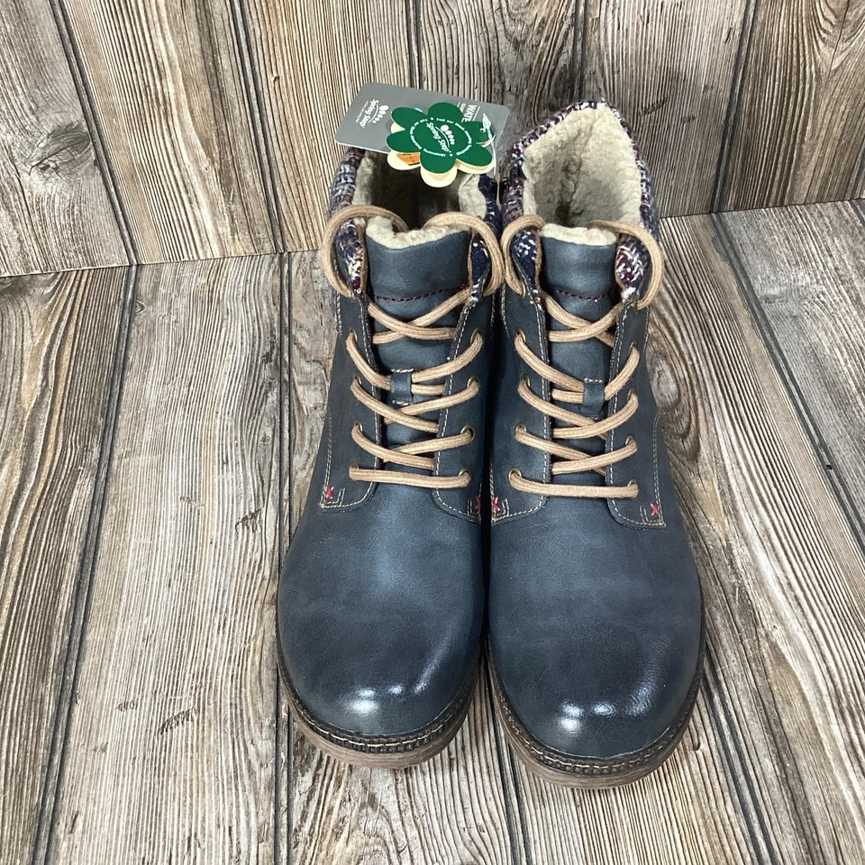 Spring Step Womens Marylee Combat Boots Blue Leather Side Zip Size EU 42/11.5-12 - Image 2 of 4