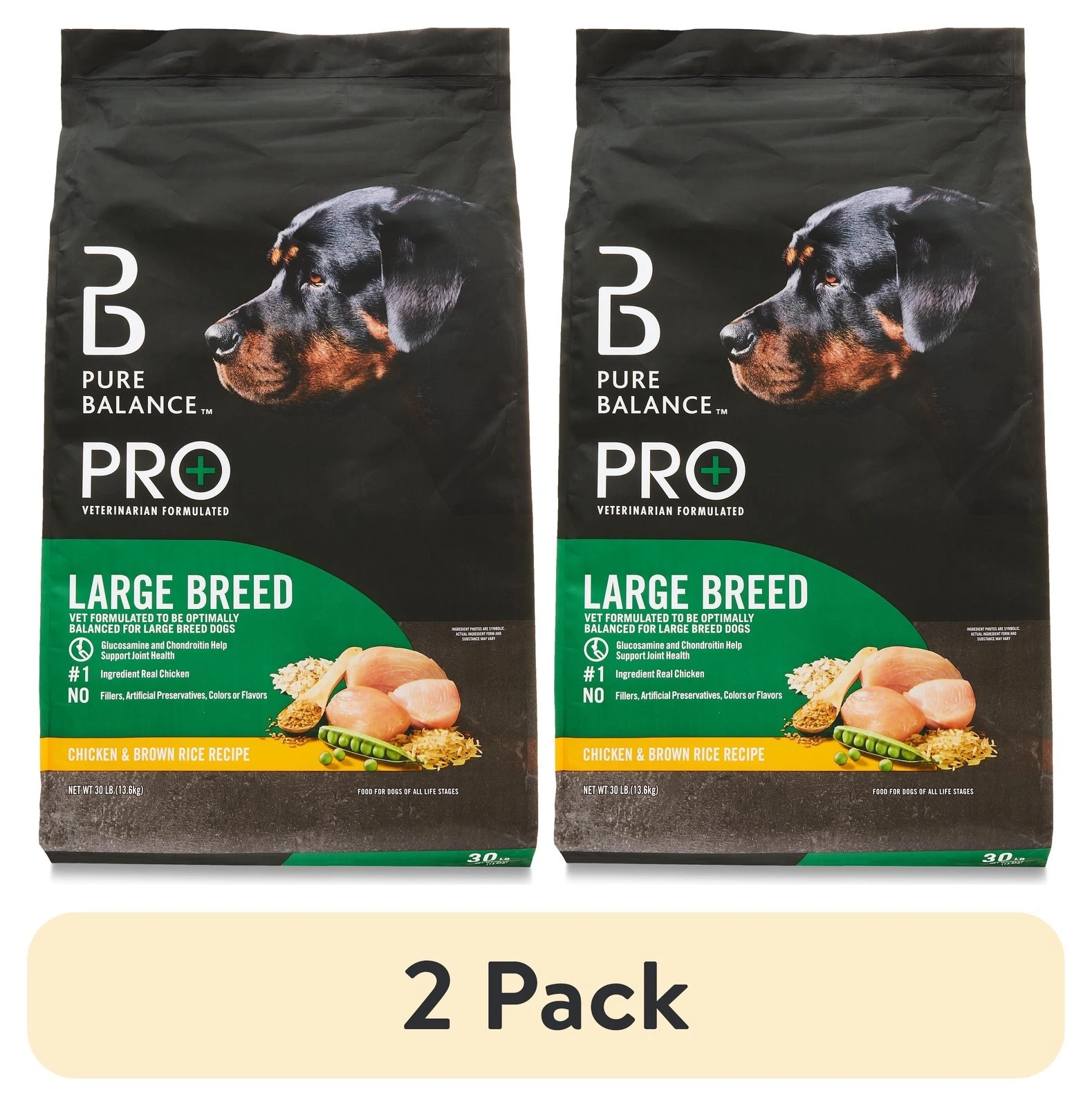 2 pack Pro Large Breed Chicken & Brown Rice Recipe Dry Dog Food 30 lb