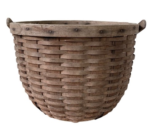 Antique Vintage Farm Gathering Apple Fruit Basket, Wooden Base & Medal Straps - Picture 6 of 7
