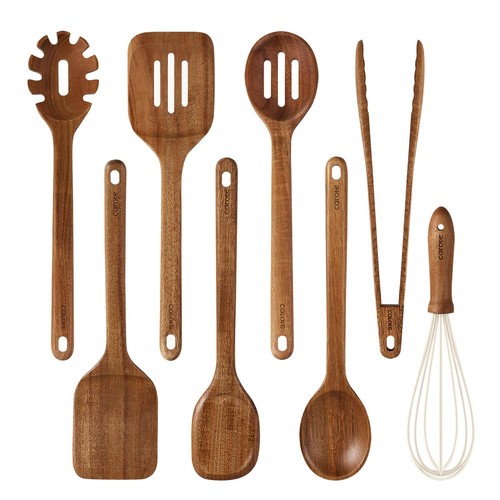 Wooden kitchen Utensils Set, Acacia Wood 8pcs Cooking Utensil Set for Nonstic...
