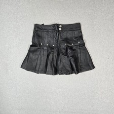 ONLY Women Skirt M Black Long Pleats Leather Mini Studded Lined Zip Casual