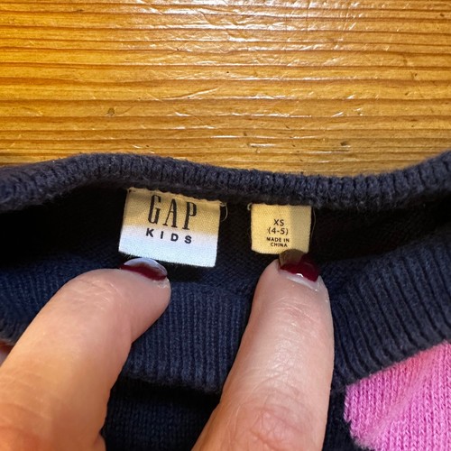 Gap navy blue pink heart valentines long sleeve crew sweater SIZE XS 4/5 - Picture 3 of 4