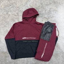 Nike Sportswear Sweatsuit Womens Medium Red Black Hoodie Joggers 2 Piece Set