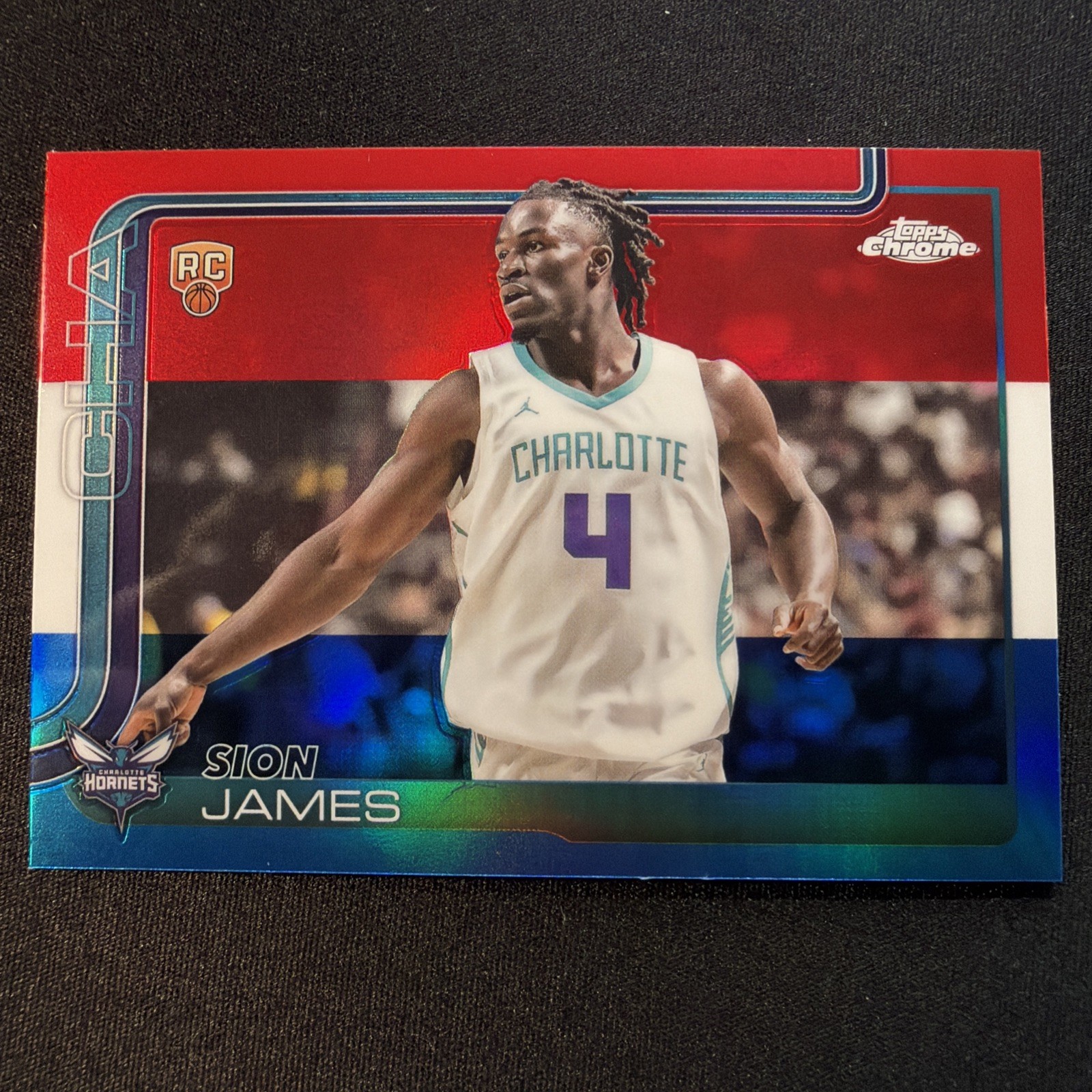 2025-26 Topps Chrome Red White & Blue Sion James Rookie Charlotte Hornets #283