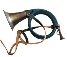 Vintage Brass German Hunting Bugle Horn with Leather Wrap Furst Pless