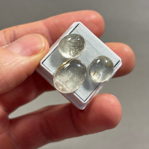 22.4 carat x 3 Rutilated Quartz Oval Loose Cabochon gemstone 12x10mm Eo-1322 - Picture 5 of 5