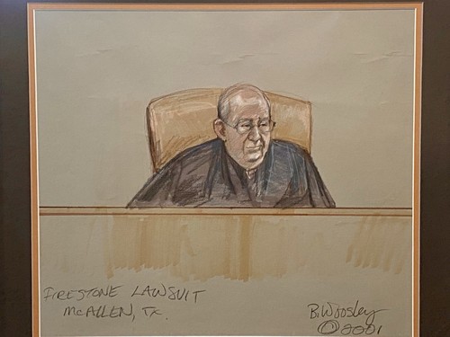 Original BRIGITTE WOOSLEY Firestone Courtroom Sketch Drawing Of Judge FRAMED - Picture 2 of 8
