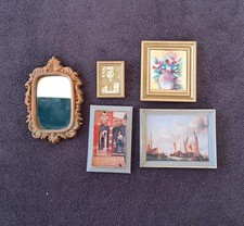 Lundby Vintage Framed Pictures + Mirror. Mixed Lot X 5.  1:16 Scale Dolls House