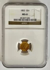 1852 NGC MS61 Gold Dollar $1 Liberty Head US Mint Coin MS-61