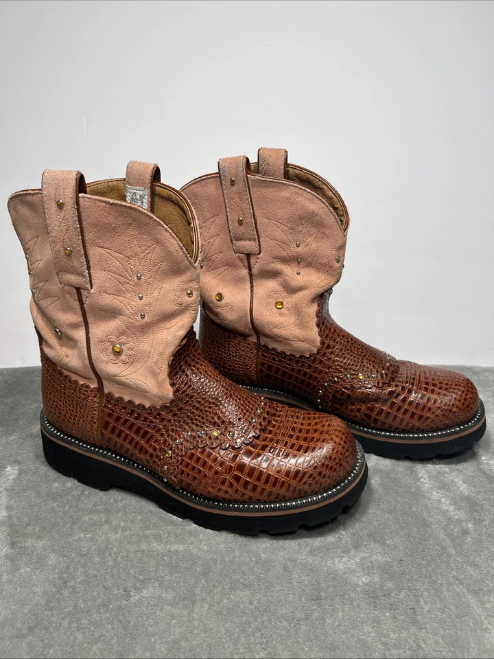 Ariat Fat Baby Alligator Cowgirl Western Boot Pink Gembaby Suede 16427 Sz 10B - Image 2 of 4