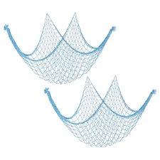 Fishing Net Decor, 2 Pack 80" x 40" Fish Net Decor Party Accessory, Light Blue