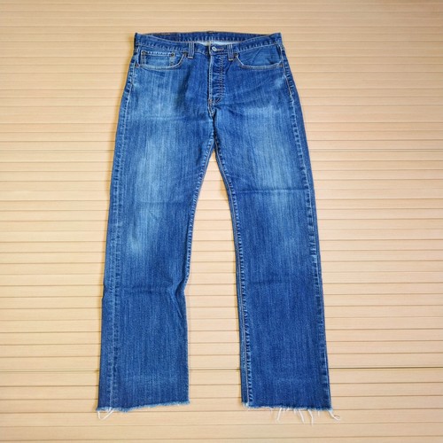 Jean's Levi's 501 W34 (W32) L27 (W32) azul para hombre recto regular elástico dobladillo crudo