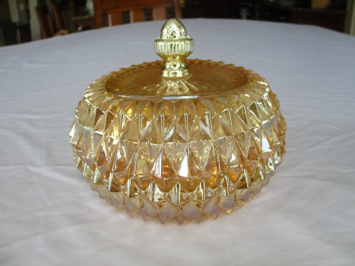 Indiana Glas Bernstein Standfuß Süßigkeitenschale + bedeckt Süßigkeitenschale & Gewürz Servierer - Bild 2 von 15