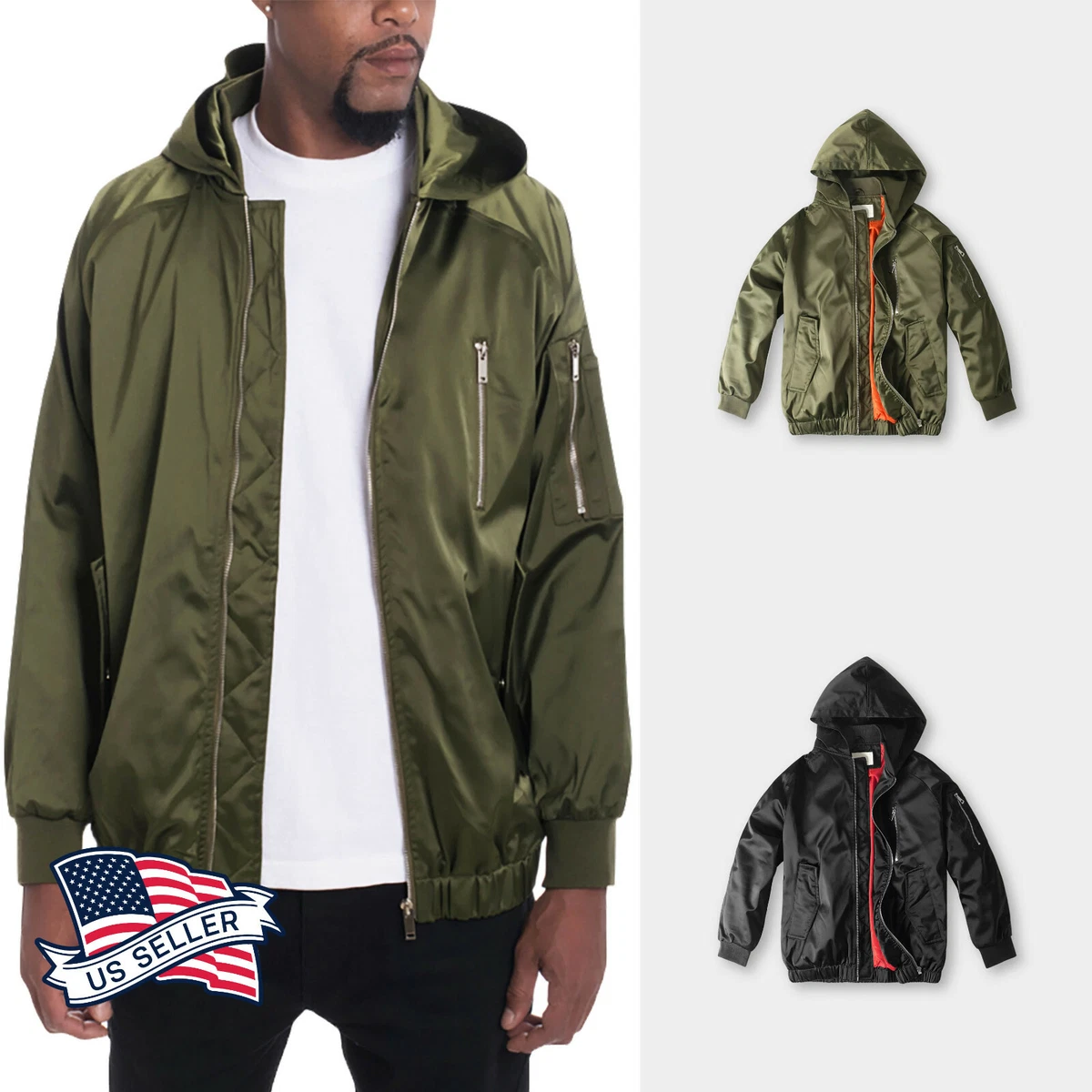 Mens Hipster Bomber Jacket Satin Hipster Zip Up Hoodie Outwear Casual Hip Hop
