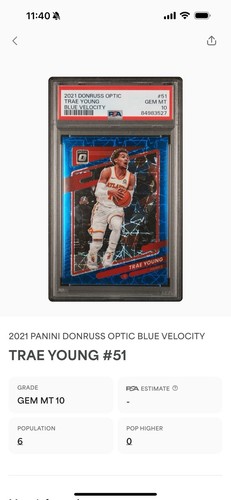 2021-22 Panini Donruss Optic - Blue Velocity Prizm #51 Trae Young PSA 10 - POP 6 - Picture 3 of 5