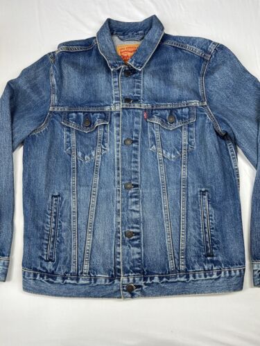 Nuevo con etiquetas Chaqueta de mezclilla de jean Levi's 67783 Abrigo para hombre L camionero rojo azul negro a rayas - Imagen 3 de 9