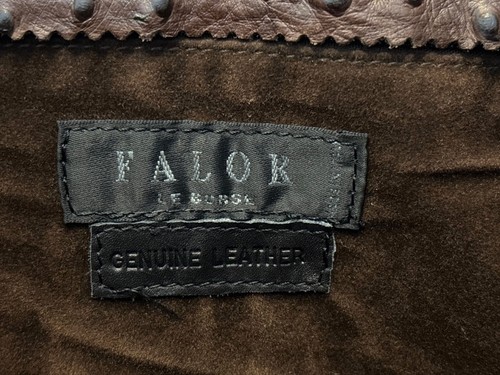 FALOR Ostrich Brown Rich Leather Handbag Woven Straps Italy Tote Luxury Vintage - Picture 7 of 13
