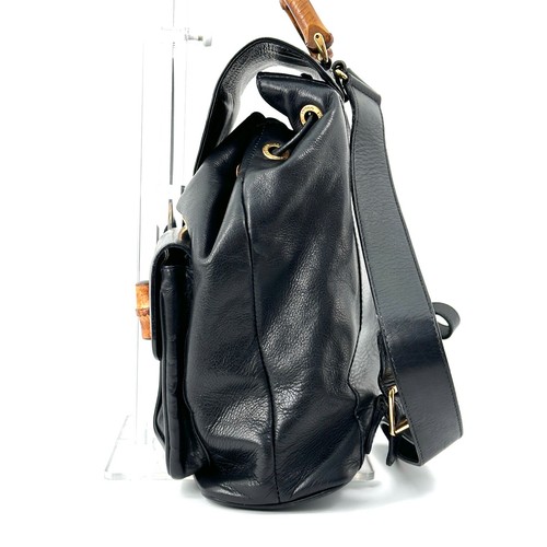 GUCCI Bamboo Backpack Leather Black Gold Authentic - Picture 5 of 24