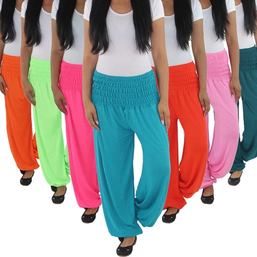 Damen Pumphose Strandhose Haremshose Hose Aladin Baggy Pluderhose Freizeithose