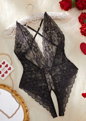 Mujeres Sexy Lencería Encaje Body Halter Babydoll Mini Peluche Una Pieza Prendas para dormir - Imagen 74 de 78
