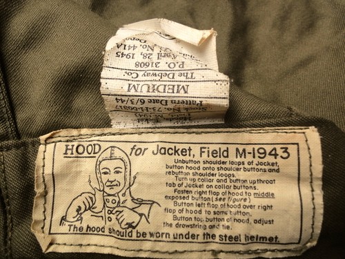 WW2 US Army Military M-1943 FIELD JACKET HOOD - MEDIUM Genuine WWII - Picture 3 of 3