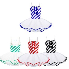 Kids Girls Dress Bowknot Tutu Skirts Santa Claus Christmas Stripes Performance