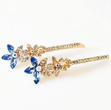 USA Bobby Pin Using Swarovski Crystal Hair Clip Hairpin Flower Bridal Blue M07