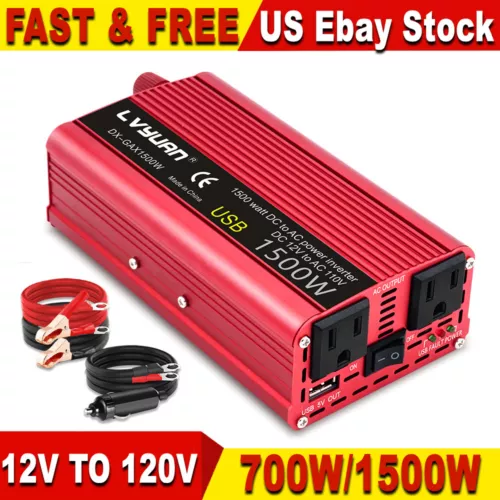 Car Vehicle Power Inverter 700W DC 12V to AC 110V 120V Converter 2 AC USB