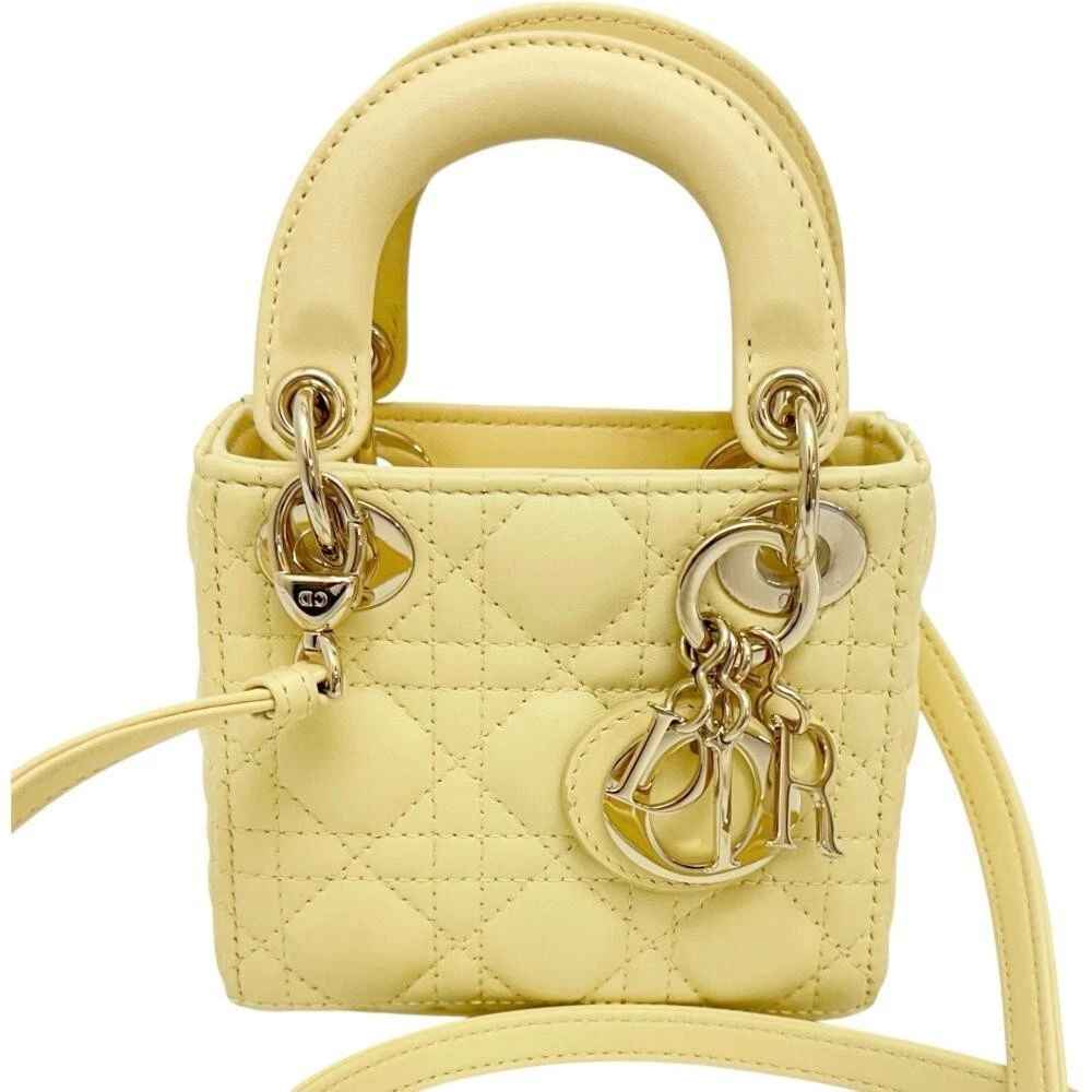 Christian Dior Micro Lady Dior 2 voies sac à main bandoulière peau d'agneau jaune clair