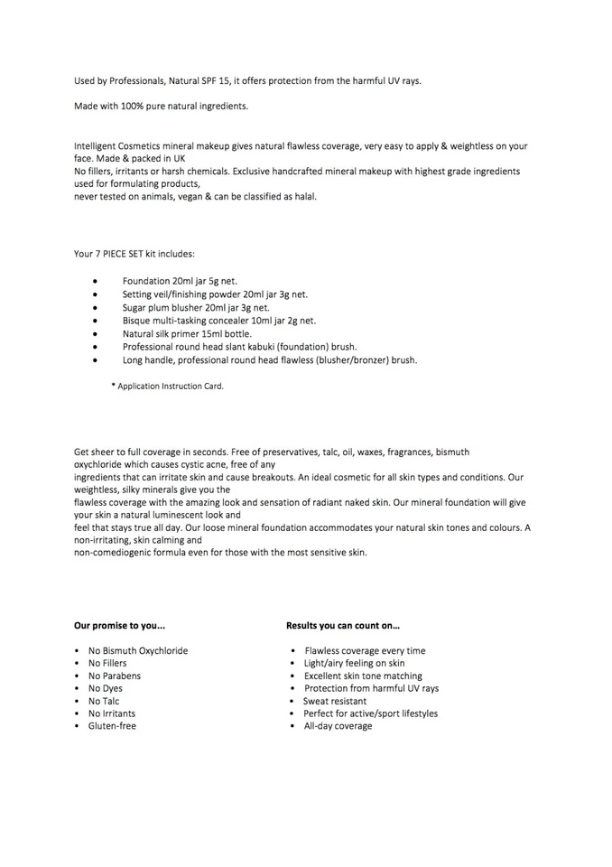 Mineral Make up Foundation 7PCE SET Natural Pure Minerals Makeup Made in UK - Image 3 of 4