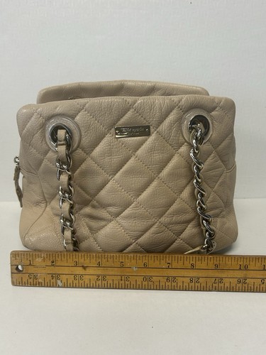 Kate Spade Georgina Gold coast Tan Cream Quilted Leather Satchel Bag Chain Bag - Picture 8 of 10