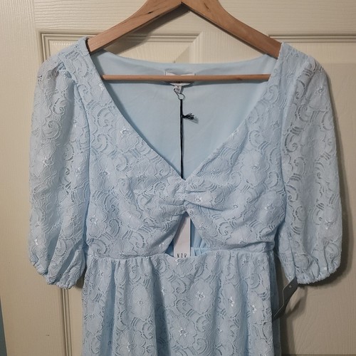 NSR Lt. Blue Puff Half Sleeve Cutout Dress Women's S NWT - Picture 2 of 10