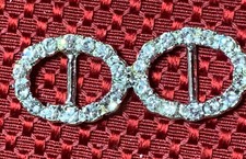 1970s Rhinestone Double Oval Slider Belt Buckle Silvertone 2 3/16"