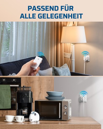 DEWENWILS Funksteckdosen mit Fernbedienung, 16A 3680W, Plug-In Ein/Aus Funk-Wand - Bild 11 von 20