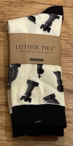 Calcetines para hombre LUTHER PIKE Seattle PIEZAS DE AJEDREZ ~ Se adapta a 8-13 ~ elástico marfil/negro nuevos con etiquetas