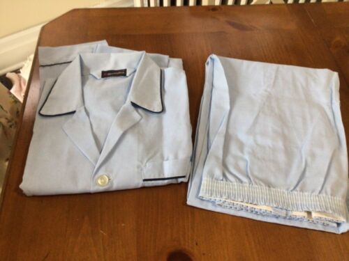 NWOT MANHATTAN Men's Button Front Pajamas Blue Long Sleeve Pants L