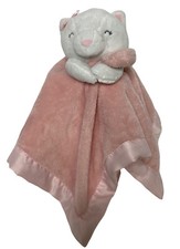 Carters Kitty Cat Plush Lovey Security Blanket White Pink Fleece Satin Back Trim