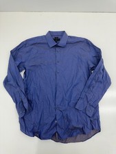 James Tattersall Blue Grey Check Print Long Sleeve Button Up Dress Shirt Mens XL