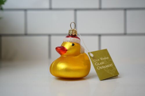 Neuf avec étiquettes Vieux Monde - Canard jaune en verre avec ornement chapeau du Père Noël (5) - Photo 1 sur 6