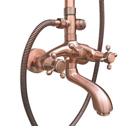 Antique Red Copper Rain Shower Head System Set With Handshower Tub Spout Faucet - Picture 5 of 7
