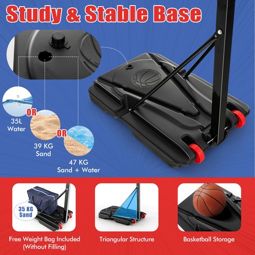 Portable Basketball Hoop Adjustable Height Stand System w/ Wheels & Weight Bag - Picture 8 of 10