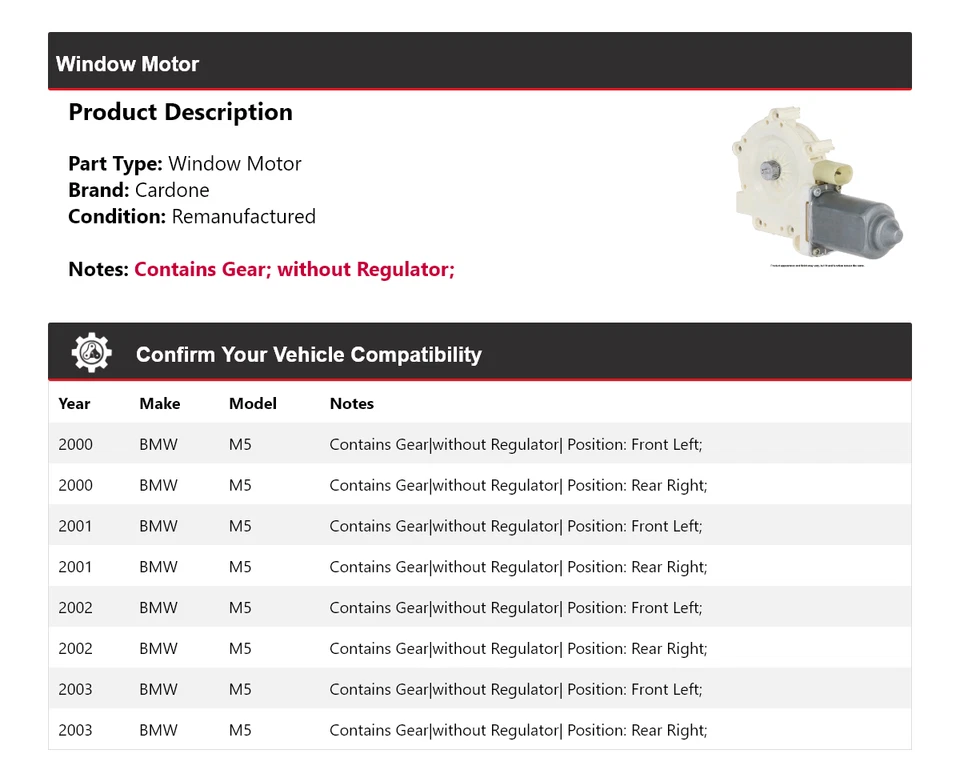 Кардон оконного двигателя для BMW M5 2000-2003 2001 2002 годов выпуска - Изображение 2 из 4