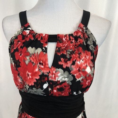New Directions Dark Floral Dress Women's Size Medium Cut Out Tie Around Waist - Picture 3 of 9