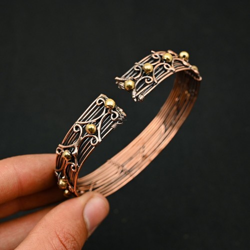 Designer Copper Wire Wrapped Cuff Adjustable Handmade Bangle Bracelet Jewelry - Picture 4 of 4