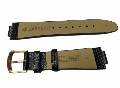 SARTEGO Genuine Leather Black Wrist Watch Strap Band Belt 20mm - Picture 2 of 6