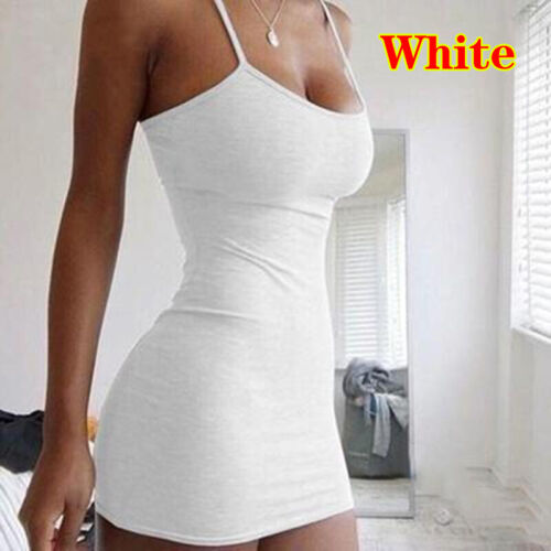 14 Colors Women Spaghetti Strap Bodycon Mini Dress Sexy Party Club Wear Dresses - Picture 51 of 93