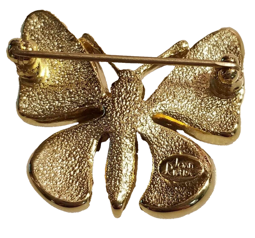Joan Rivers Orange Yellow Purple Enamel Crystal Cabochon Butterfly Brooch Pin - Picture 3 of 6