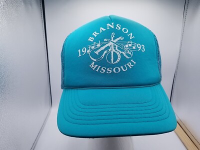 Vintage 1993  Branson Missouri Snapback Trucker Hat Mesh Teal Young AN Hat Co
