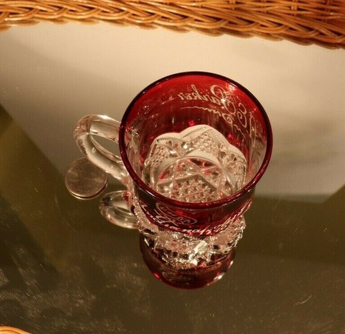 ANTIQUE SOUVENIR GLASS RED FLASHING CUP U OF NA INDIANAPOLIS IND 1903 A E PARKER - Picture 6 of 7