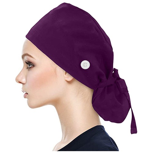 Adjustable Scrub Cap With Buttons Bouffant Hat With Sweatband for Women and Mens - Picture 5 of 57